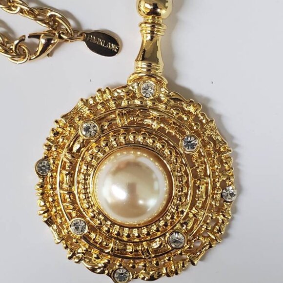 Vintage Statement Park Lane Faux Pearl Rhinestones Pendulum Pendant Necklace - Picture 5 of 10